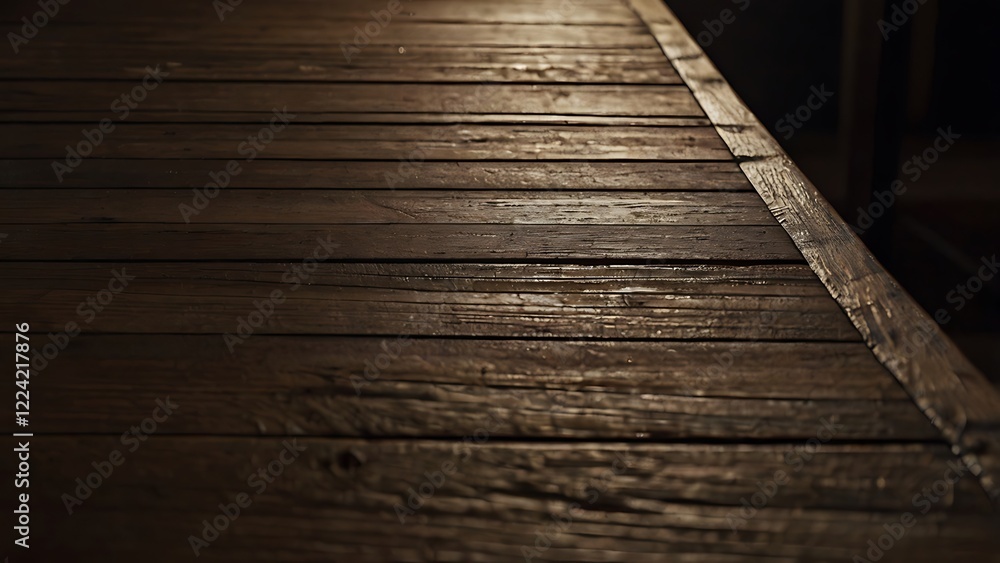 Poster rustic, wooden table surface with a circular layout composed of several wide, uneven planks, each sh