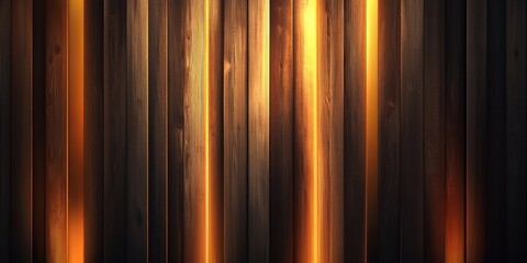 Naklejka premium Illuminated Wooden Planks Background Texture Glowing Warmth Dark Brown Vertical Lines Abstract Design