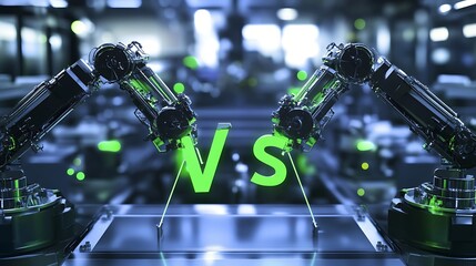 Robotic arms face off in factory; future technology competition