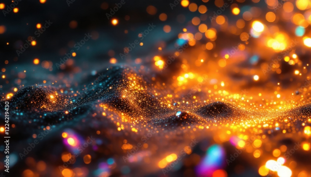 Aufkleber mesmerizing abstract sparkling landscape with glowing particles and vibrant bokeh