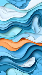 Fototapeta premium Abstract ocean wave layers, paper cut style, sky background, design element