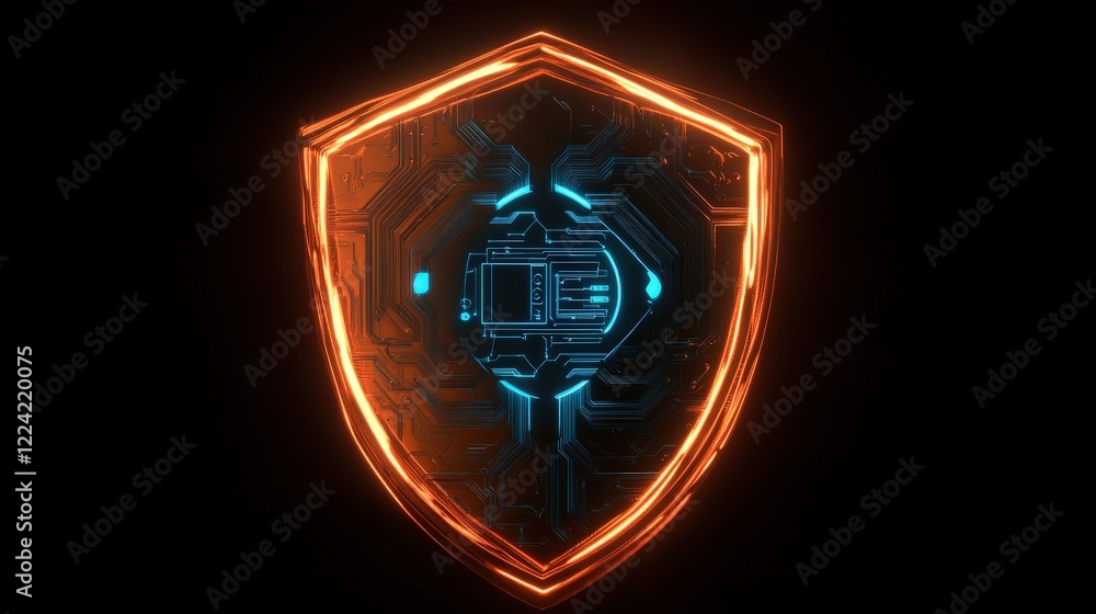 Aufkleber futuristic shield design with electronic circuit pattern and glowing elements, symbolizing security 