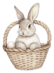 Obraz premium PNG Easter rabbit sitting in a basket illustration drawing animal.