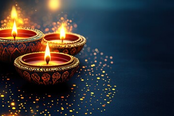 Illuminated Diwali Diyas Festive Indian Candles Warm Glow Celebration