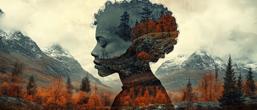 Woman Nature Double Exposure Autumn Mountains Landscape - Powered by Adobe