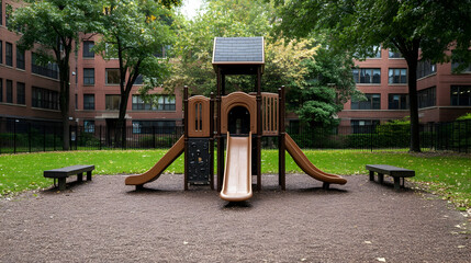 Children's playground in apartment complex courtyard