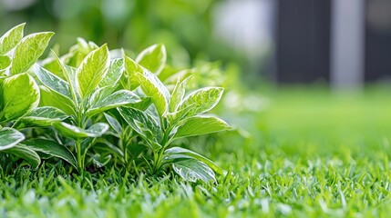 Obraz premium Lush green plants in garden, sunny day, blurred background, perfect for nature themed designs