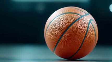 Obraz premium Close-up basketball court; orange ball; dark background; sports game
