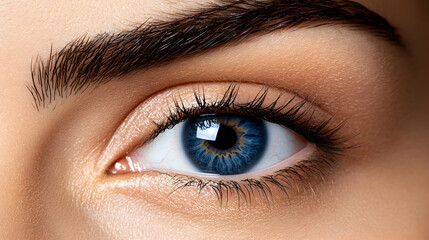 Obraz premium Close-up blue eye, woman's face, eyebrow, eyelashes, beauty, cosmetics advertising