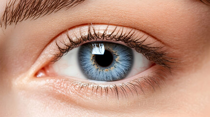 Obraz premium Close-up of a blue eye, eyelashes, and eyebrow; perfect vision; healthcare or beauty ad