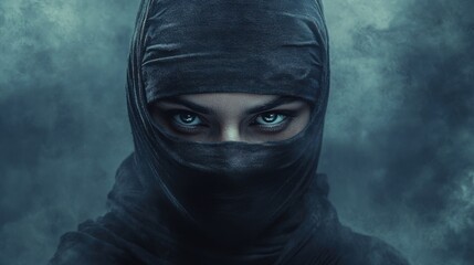 Mysterious Woman in Dark Veil: A Portrait of Intrigue and Hidden Identity