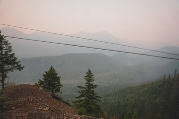 Hazy mountains and forest because of fires