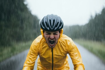 Angry Cyclist in Heavy Rain