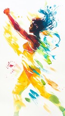 Obraz premium Vibrant Abstract Art of a Woman Running with Colorful Brush Strokes
