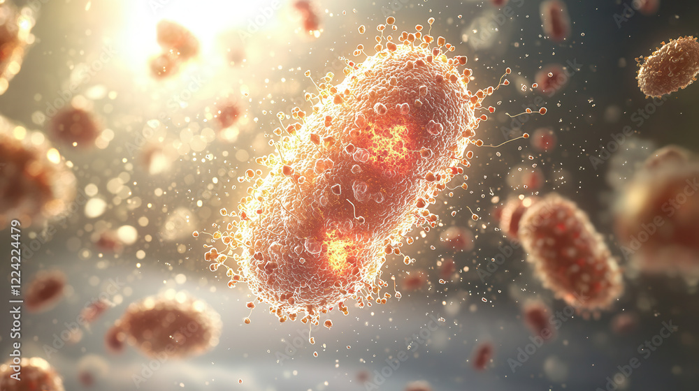 Aufkleber e. coli microbes floating in vibrant environment, showcasing their intricate structure and movement