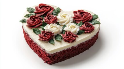 Naklejka premium Heart Shaped Red Velvet Cake with Cream Cheese Frosting
