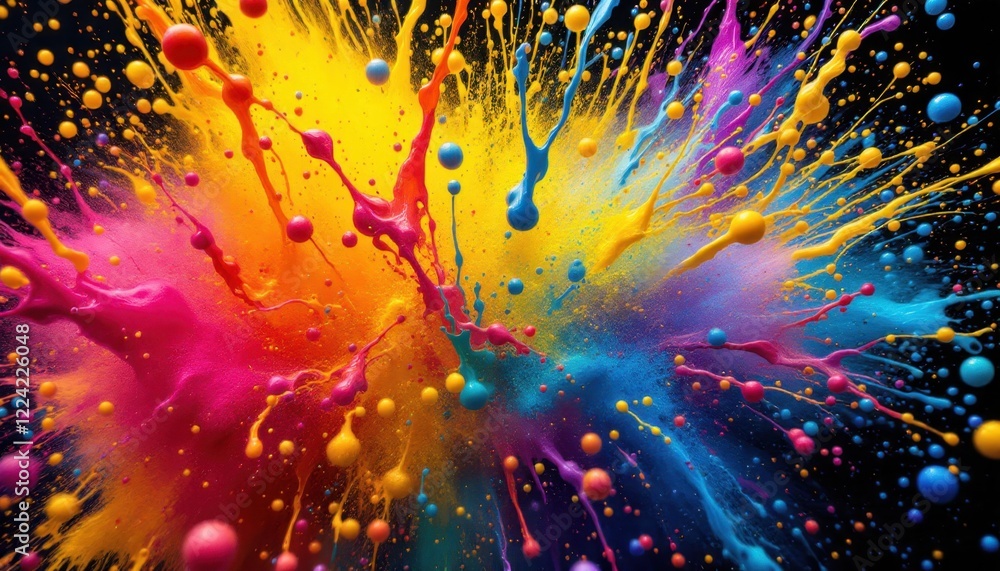 Poster dynamic explosion of vibrant colors creating an abstract paint splash on a black background