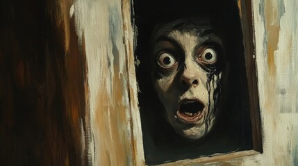 A painting of a woman with her mouth open and eyes wide open