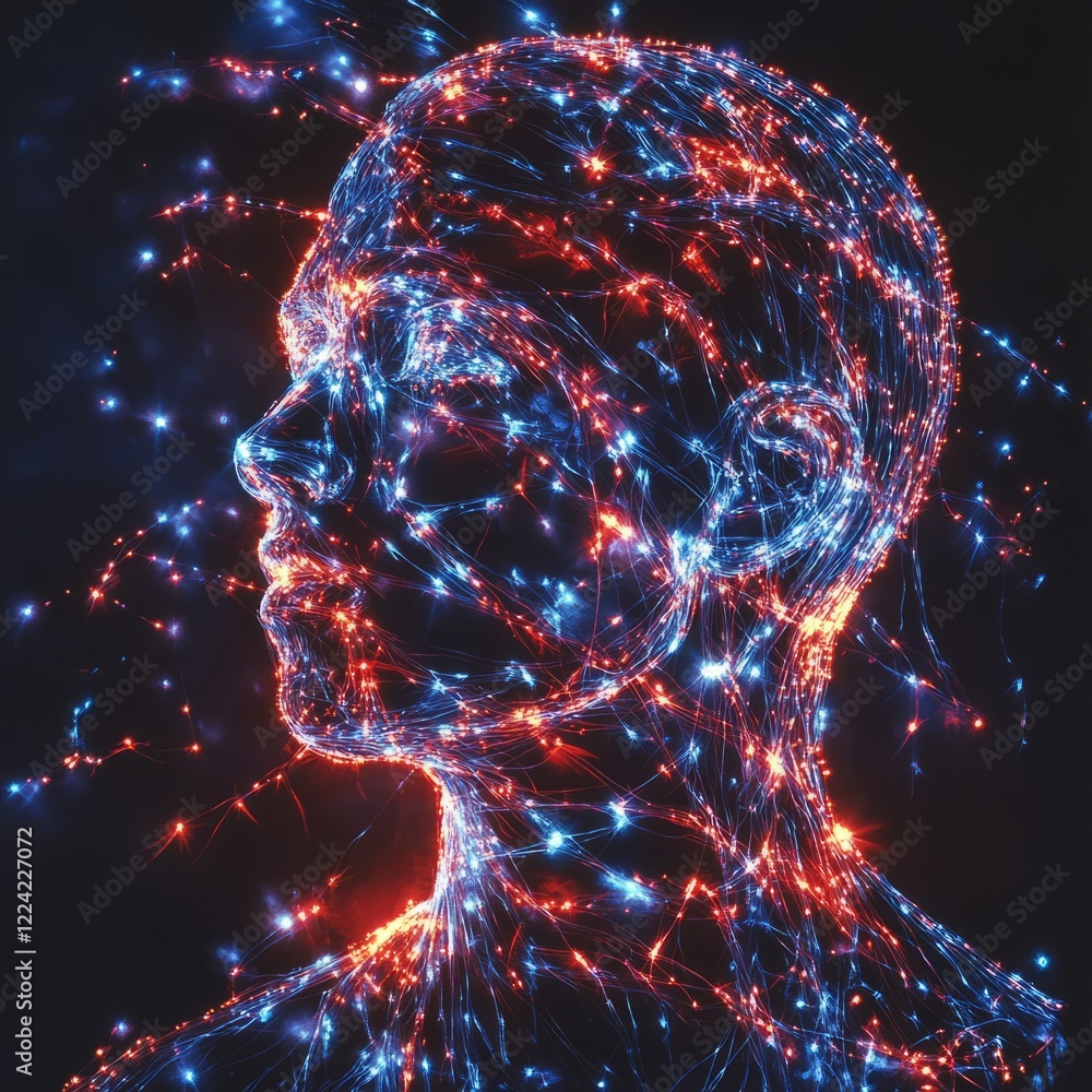 Poster a person's face is shown in a computer generated image