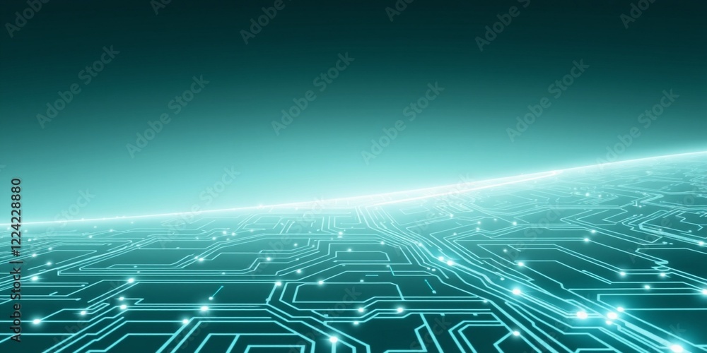 Poster abstract blue technology circuit board design with digital patterns and waves