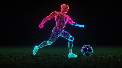Fototapeta premium Dynamic Soccer Player in Glowing Digital Art