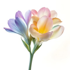 Fototapeta premium Pastel Freesia Bouquet: A delicate cluster of pastel-hued freesia flowers, bathed in soft light, creating a captivating display of elegance and tranquility.