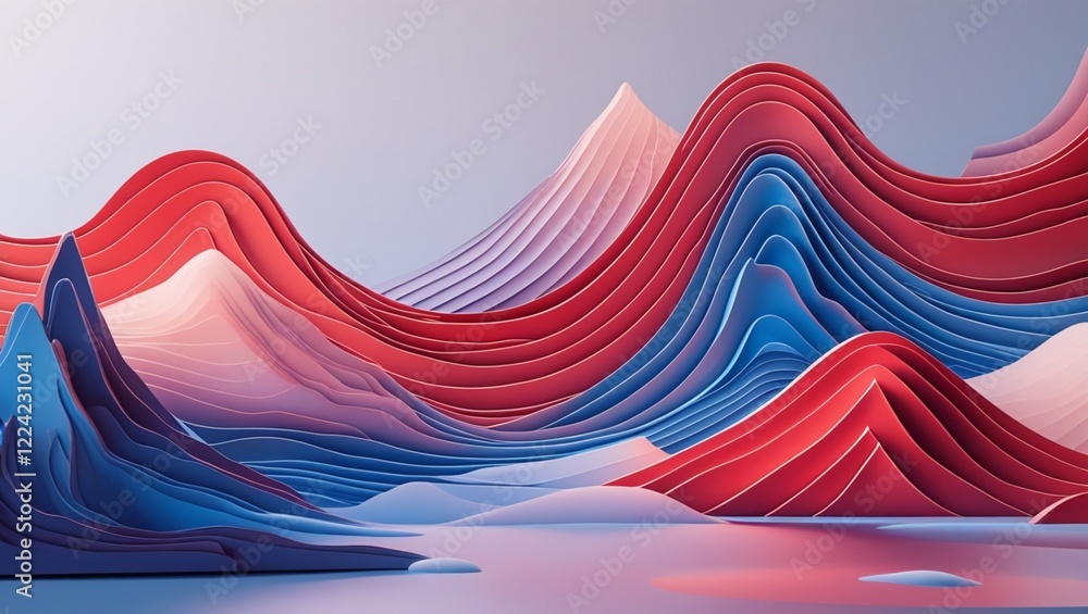 Poster abstract blue and red wave pattern with flowing lines and gradient backdrop