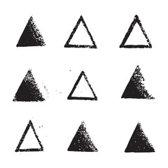 Triangless in linocut technique. Black and white block print. Vector illustration in vintage stile.