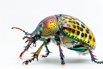 Naklejka premium A vibrant jewel beetle displays its stunning colors against a clean, white backdrop, showcasing nature’s intricate artistry and brilliance isolated on transparent background