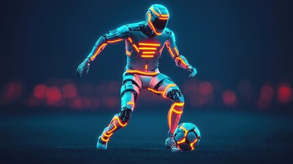 Futuristic Robot Soccer Player in Neon Lights