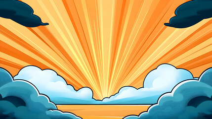 Vibrant sunset over ocean, cartoon style background. Ideal for game design or animation