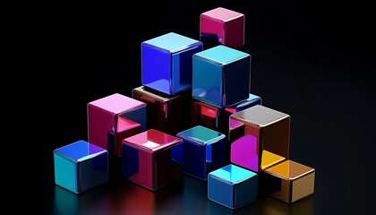Obraz premium Abstract geometric blocks on black background, 3d render. With perspective.