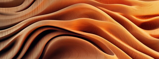 Abstract Wooden Waves: A Study in Texture and Light, Sculpted Curves and Warm Hues of Orange and Brown