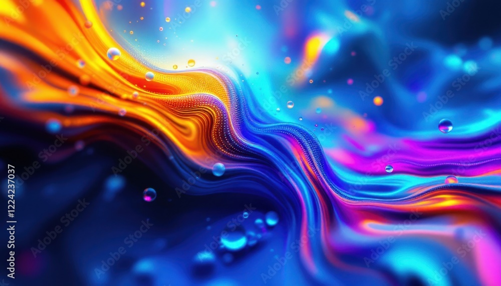 Poster abstract vivid colors with fluid patterns and bubbles in a dynamic swirl