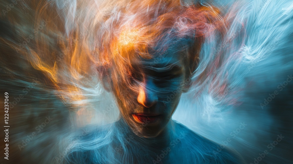 Aufkleber captivating abstract portrait blending emotion and color in a dreamlike setting
