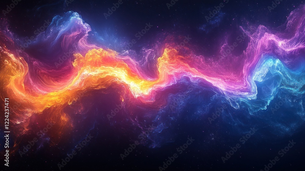 Poster vibrant abstract wave fluid art in neon colors with smooth gradients and motion effect