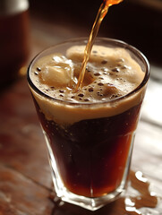 Refreshing Iced Cold Brew Coffee Poured into Tall Glass : Generative AI