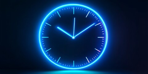 A futuristic digital clock light effect. A glowing silhouette of a clock representing time. Background laser blue neon clock vector illustration 


