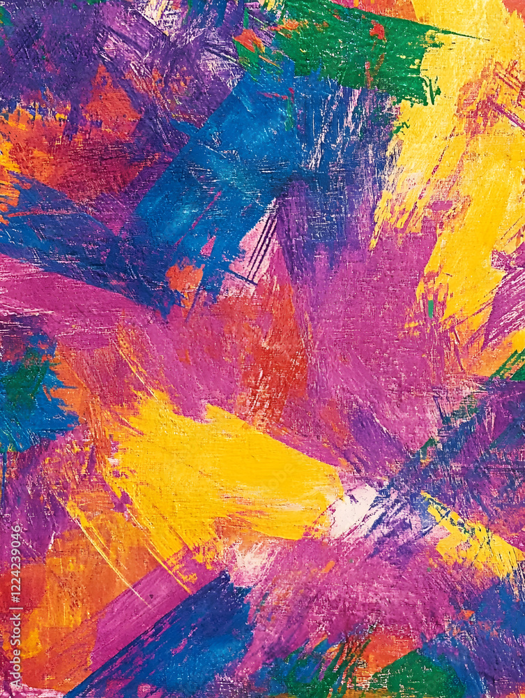 Poster vibrant abstract art with dynamic colorful brush strokes in pink yellow and blue : generative ai