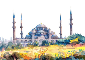 Obraz premium PNG Blue Mosque in Istanbul landmark architecture watercolor.