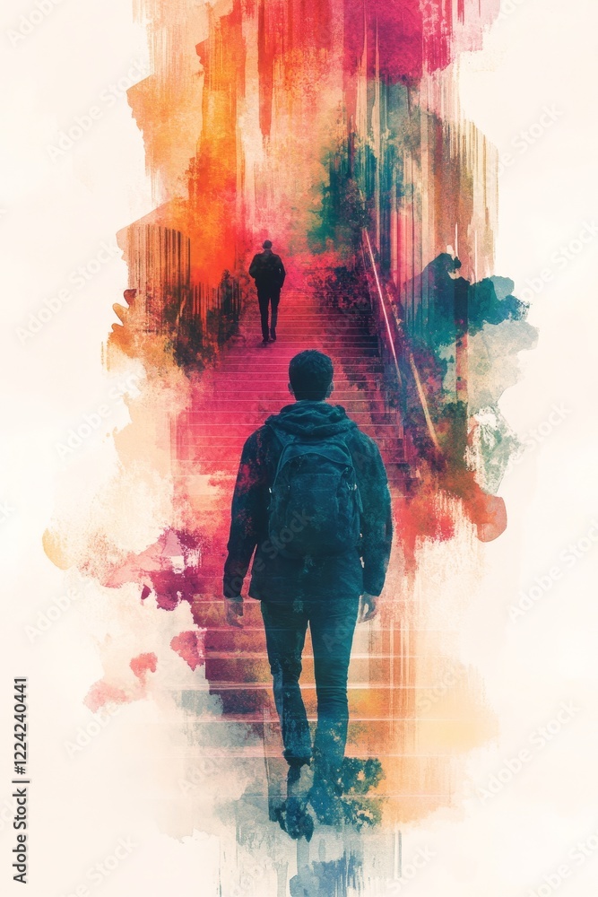 Poster an abstract exploration of isolation and emotion in vibrant step transformations