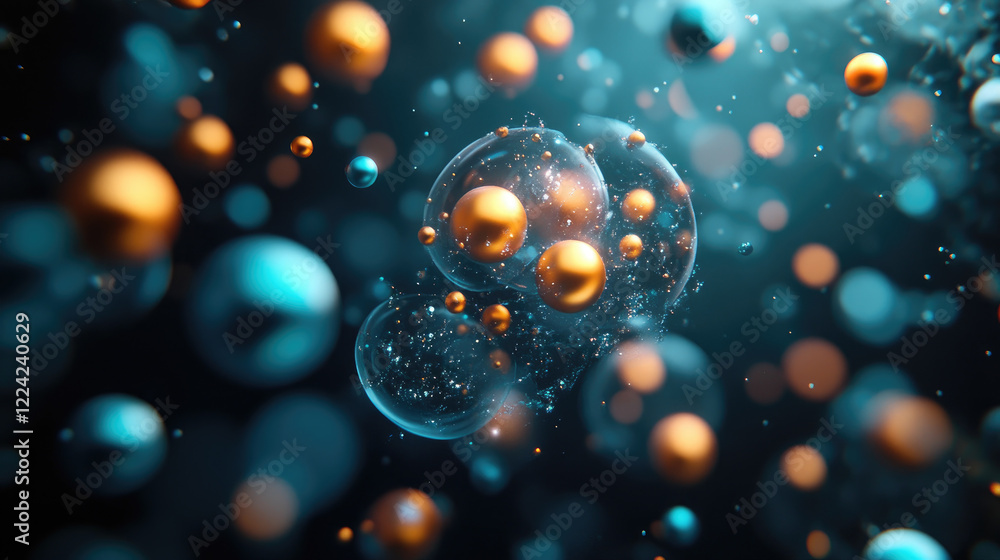 Aufkleber exploring molecular structures and dynamics in a vibrant microcosm abstract visualization science en