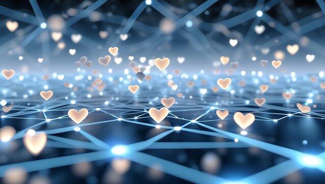 Futuristic Heart Bokeh: Technological Elegance and Romantic Whimsy