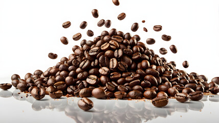 Falling Coffee Beans Isolated on White Background