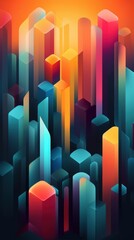 Obraz premium Vibrant Abstract Cityscape: A Symphony of Color and Light in Geometric Forms