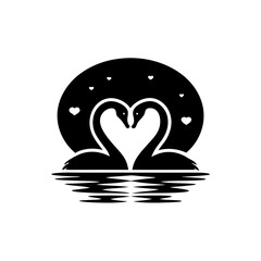 Silhouette of Swans Forming a Heart Shape with Their Necks for Valentine's Day