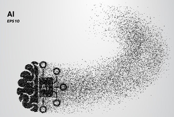 AI Brain of particles. AI Brain consists of small circles. Vector illustration.