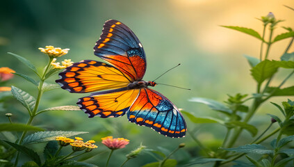 colorful butterfly is flying over flower