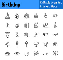 Naklejka premium Birthday Collection Icon Set Lineart Style