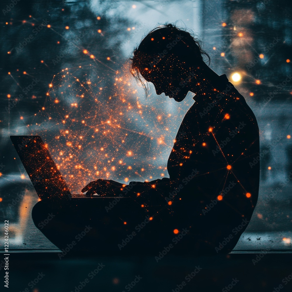 Poster exploring the digital universe: a silhouette of creativity and connection in action